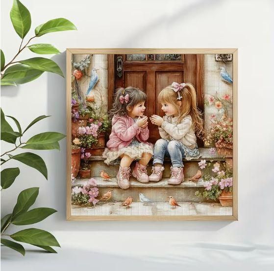 Набор для вышивки крестом ZUOANLF "Детская Дружба" 14CT, 40x40 см, канва Аида с нанесенным рисунком | Зображення 4
