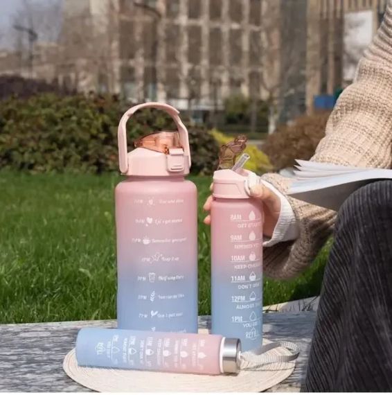 Пляшка для води 3 в 1 Bottle AND264 Рожево-блакитна комплект із 3 спортивних пляшок для води | Зображення 4