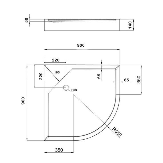Душовий піддон Kapielka ST90x90x14 низький, напівкруглий, діаметр зливу 52 мм Lidz | Зображення 2