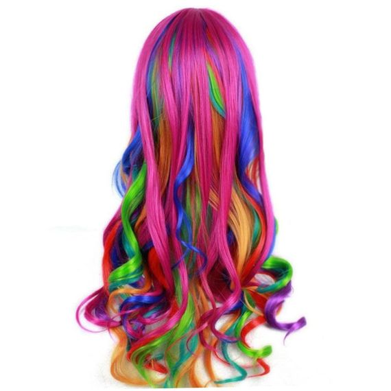 Перука різнокольорова райдужна яскрава довга 72 см, хвилясте синтетичне барвисте волосся для косплею, вечірок, Хелловіну | Зображення 3