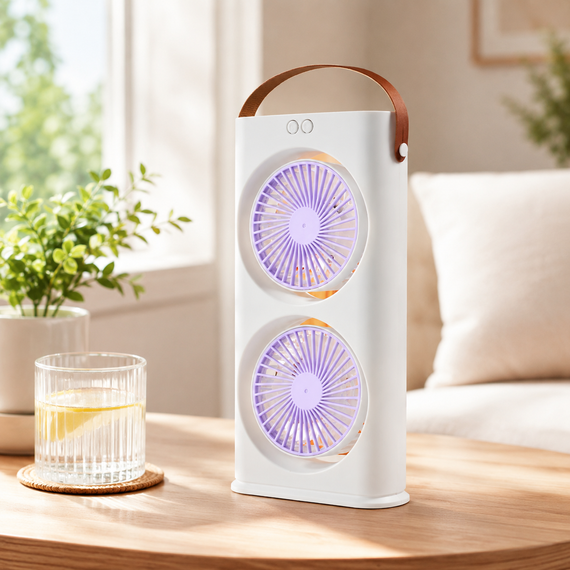 Настільний вентилятор Double-ended Spray Fan 1200 мАг / Акумуляторний портативний вентилятор з пультом та LED-підсвічуванням | Зображення 3