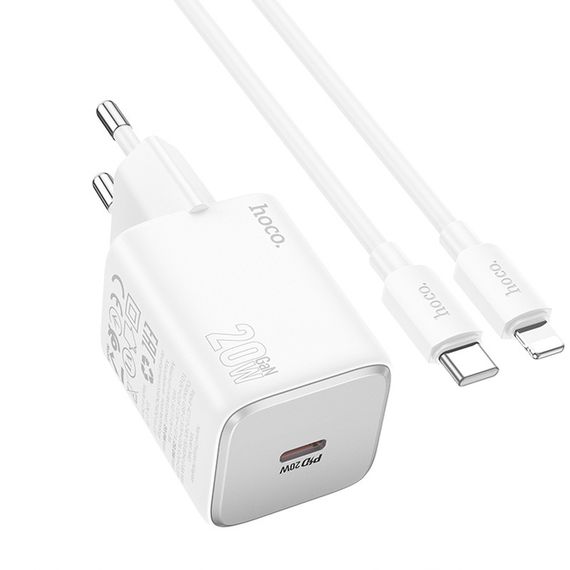 СЗУ Hoco N40 Mighty PD20W (1USB-C) + кабель Type-C to Lightning White | Зображення 2