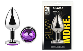Анальна пробка із кристалом EGZO - Silver Round Plug Purple size M Sex Aura