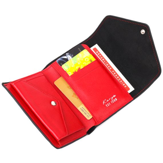 Классический горизонтальный женский кошелек с монетницей из натуральной кожи KARYA 21071 Черный | Зображення 3