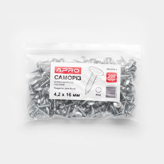 Саморіз з прес-шайбою 4,2*16 гострий цинк білий (пач 200 шт.) APRO 10L4216-21 | Зображення 4