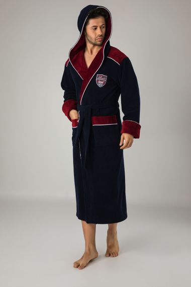 Чоловічий велюровий халат Nusa 2810 з капюшоном, синій 2XL