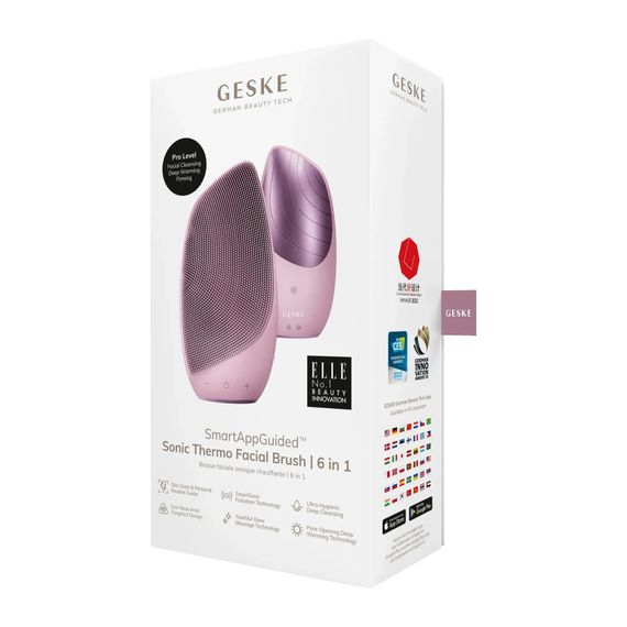 Електронна звукова термо щітка для обличчя GESKE Sonic Thermo Facial Brush 6в1 gray, Рожевий | Зображення 7