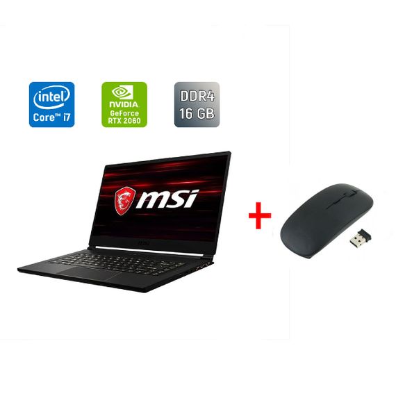 Ігровий ноутбук Б-клас MSI GS65 Stealth 9SE / 15.6" (1920x1080) IPS / Intel Core i7-9750H (6 (12) ядер по 2.6 - 4.5 GHz) / 16 GB DDR4 / 512 GB SSD / nVidia GeForce RTX 2060, 6 GB GDDR6, 192-bit / WebCam / Windows 10 б/в + Подарунок Бездротова миша
