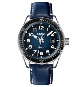 Чоловічий годинник Skmei 9232LSIBU Silver-Blue-Leather Strap