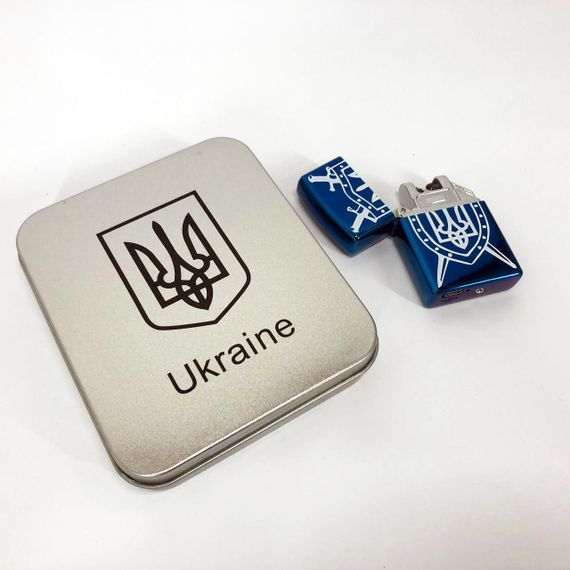 Дугова електроімпульсна запальничка USB Україна (металева коробка) HL-446. CP-122 Колір: синій | Зображення 2
