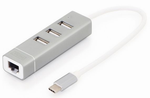 Концентратор-адаптер DIGITUS USB Type-C, 3xUSB+Fast Ethernet (DA-70253) | Зображення 1