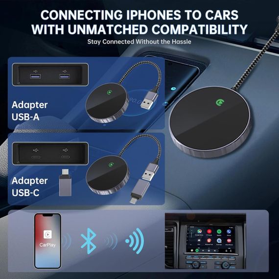 Бездротовий адаптер CarPlay Plug & Play, перетворення дротового Карплей для iPhone iOS 10+ для авто з 2015 року | Зображення 3