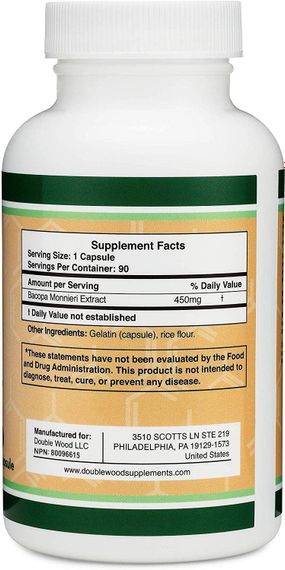 Екстракт бакопи дрібнолиста Double Wood Bacopa Monnieri Extract 450 mg 90 capsules | Зображення 1