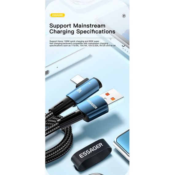 Дата кабель USB 2.0 AM to USB-C 2.0m 100W blue Essager (EXCWT7A-CGA03-P) | Зображення 3