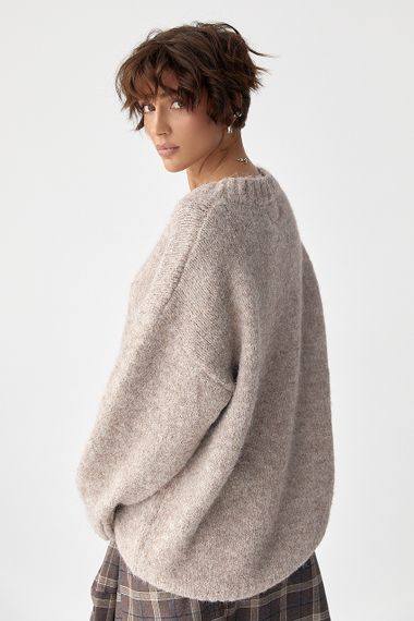 В'язаний пуловер у вільному фасоні - кавовий цвет, ONE SIZE (є розміри) | Зображення 1