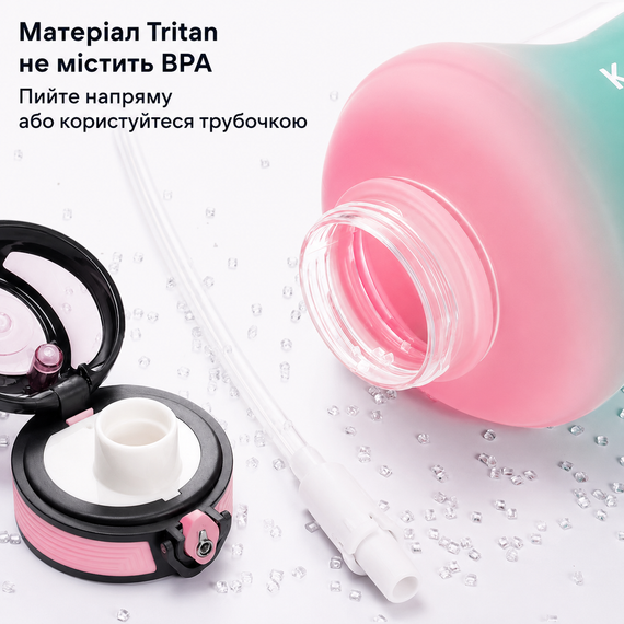 Эко-бутылка KANGZYUAN 2500 мл (2.5 л) - Розовая Tritan BPA-free, ударопрочная, спортивная с ручкой и ремешком | Зображення 5