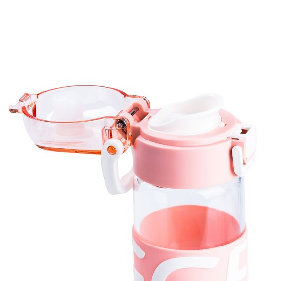 Пляшка для води 460 мл скляна з пластиковою кришкою Рожевий HP17299P | Зображення 2