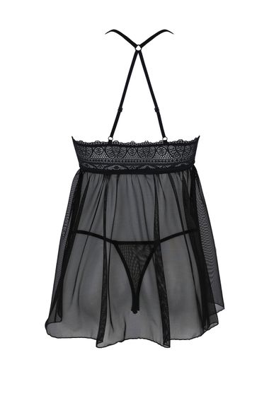 Пеньюар Passion KERRIA CHEMISE black, S/M, мереживний верх, трусики в комплекті | Зображення 3