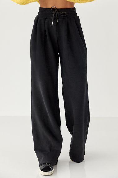 Теплі однотонні спортивні штани зі складками - чорний цвет, XL (є розміри)