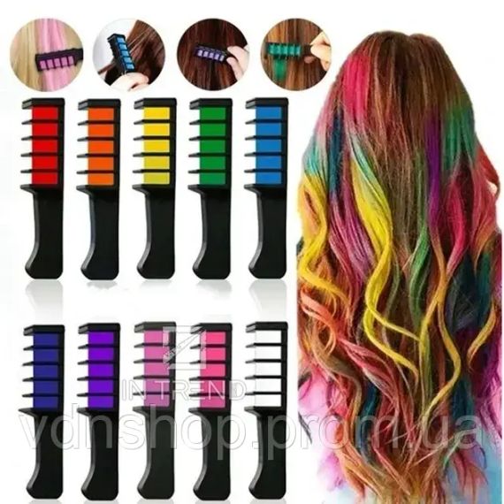 Набір крейди для волосся 6  шт Hair chalk Різнокольорові барвники гребінець для дітей та дорослих | Зображення 4
