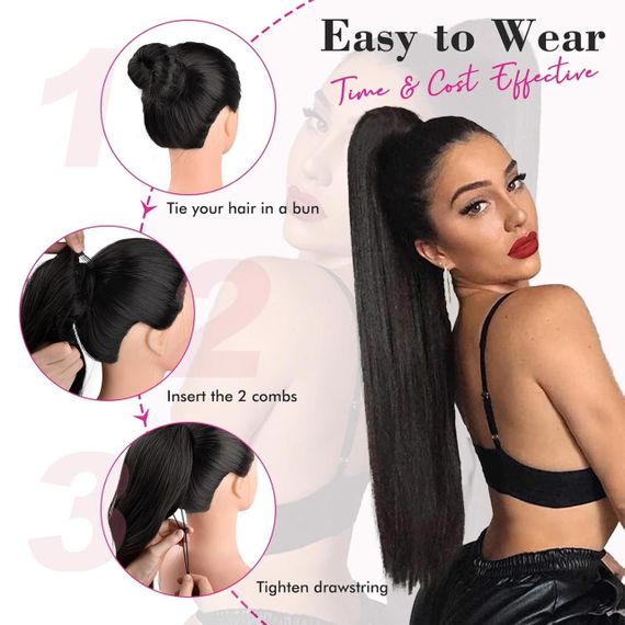 Накладной хвост длинный прямой светлый блонд 71 см шиньон на шнурке из термостойких синтетических волос REECHO | Зображення 4