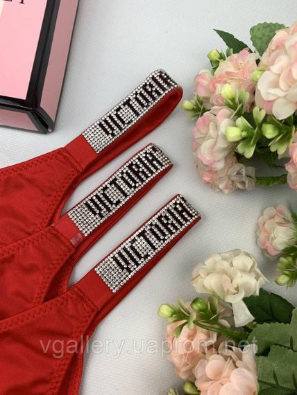 Жіночі трусики Вікторія Сікрет зі стразами, трусики бразиліана Victoria's Secret, модні трусики танга Червоний, L | Зображення 1