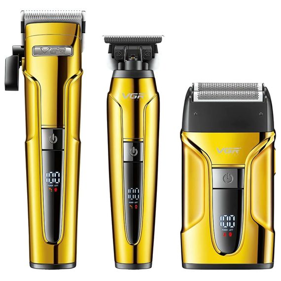 Комплект VGR 3 в 1 V-694 GOLD акумуляторна машинка для стрижки, триммер та електробритва шейвер (45692-V-694 GOLD_1754) | Зображення 3