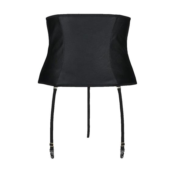 Пояс-корсет з екошкіри Passion CELINE SET with Open Bra 4XL/5XL, black, шнурівка, пажі, стрінги | Зображення 3