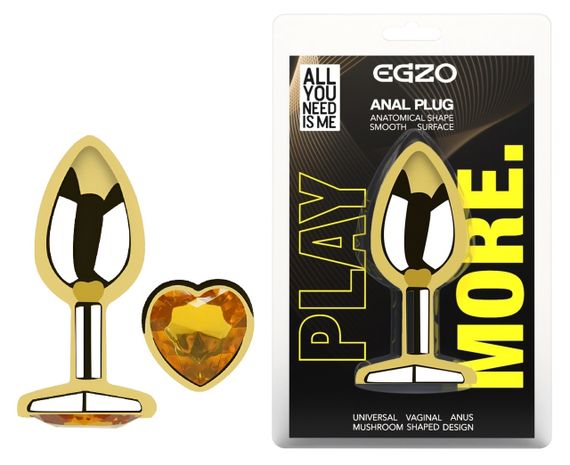 Анальна пробка з кристалом EGZO - Gold Heart Plug Yellow size S Sex Aura