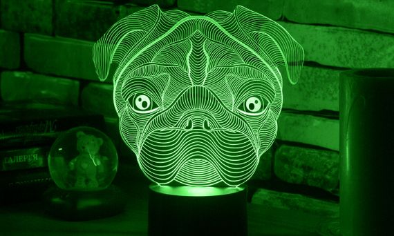 Акриловый светильник-ночник Мопс зеленый tty-n001417