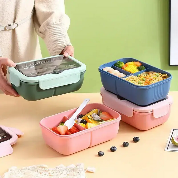 Контейнер герметичний для їжі Lunch box, Ланч Бокс із поліпропілену для їжі з приладами та кришкою | Зображення 7