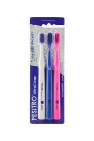 Набір зубних щіток Pesitro Triple 6580 Ultra Soft, 0.10мм (біла-синя-рожева)