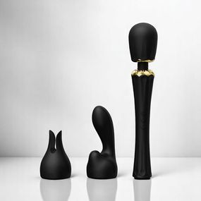 Вібромасажер з насадками Zalo Kyro Wand Obsidian Black — преміальна потужність і еротична гнучкість