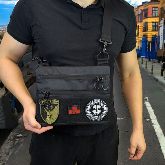 Сумка тактическая черная для скрытого ношения с кобурой, мужской мессенджер из кордуры | Зображення 7