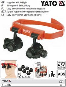 Лупа на голову пидсвитка 2 LED кратнисть х10, х15, х20, х25 YATO Польща YT-73840