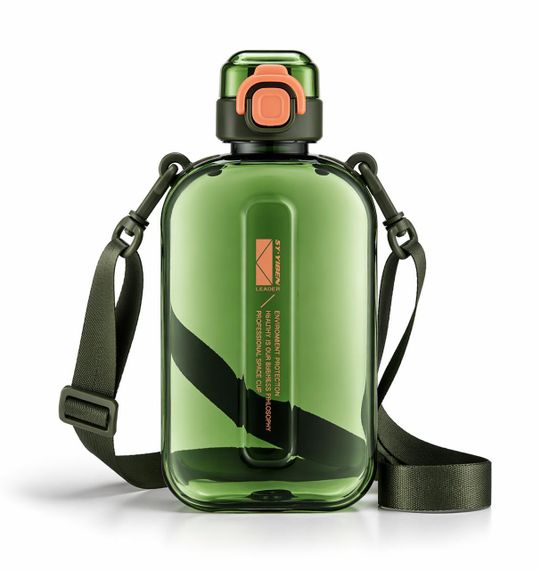 Эко-бутылка для воды 750 мл зеленая, BPA-free с ремешком и мерной шкалой | Зображення 1