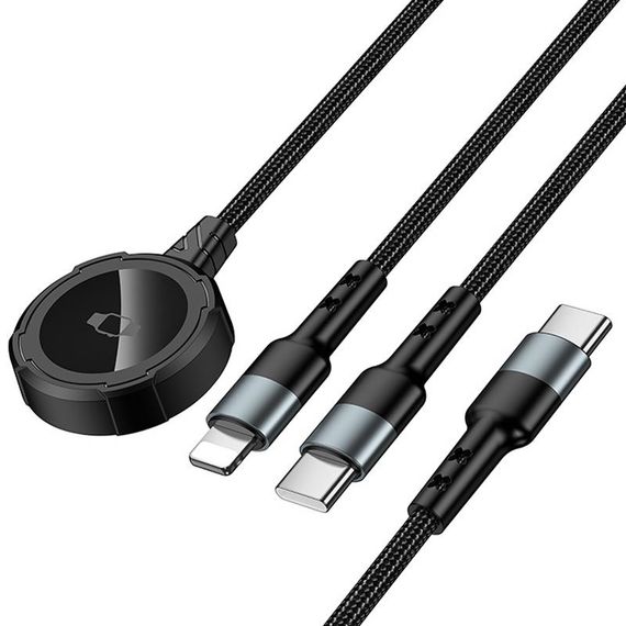 Дата кабель Hoco CW64 3in1 Type-C to iWatch/Lightning/Type-C 15W (1.2m) Black | Зображення 3