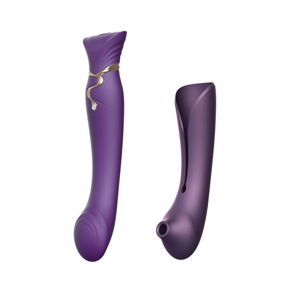 Смартвібратор 3в1 Zalo — Queen Set Twilight Purple, пульсівна перлина та вакуум, кристал Swarovski