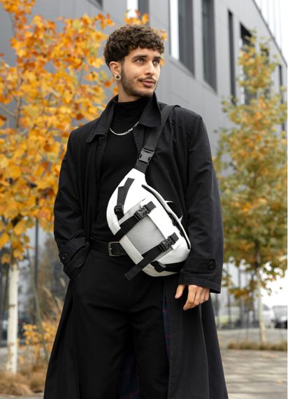 Большая мужская сумка бананка Sambag DynamicDart белая 38 × 21 × 7 см (80411008m)