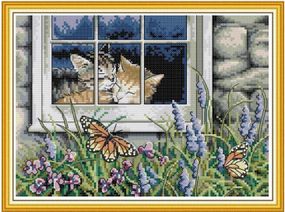 Набір для вишивання за нанесеною на канву схемою "Feline Love". AIDA 14CT printed 30*21 см