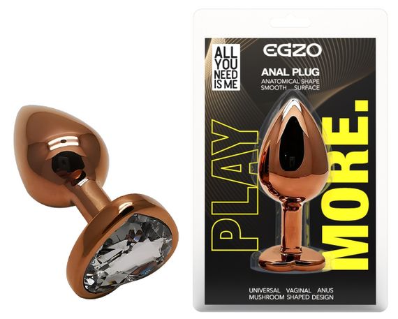 Анальная пробка с кристаллом EGZO - Dark Gold Heart Plug Clear, size S sexstyle