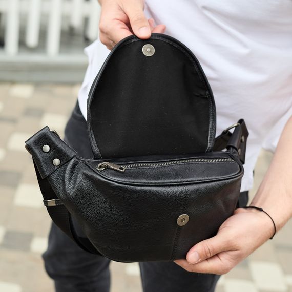 Бананка топова шкіряна чоловіча модна містка повсякденна  чорна TD-37698 | Зображення 2