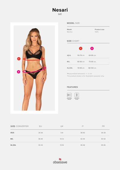 Комплект белья со вставками из сеточки, Nesari 2-pcs set, черный, XS/S Sex Aura | Зображення 4