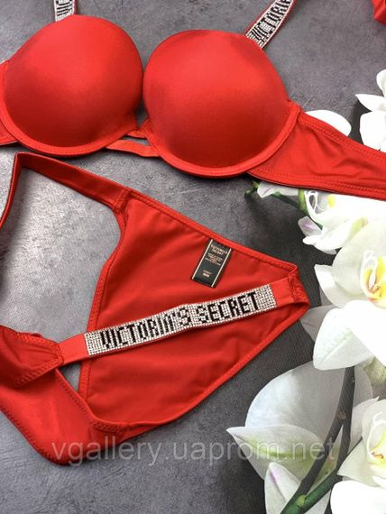 Жіночий комплект спідньої білизни Victoria`s Secret зі стразами, Комплект Вікторія Сікрет зі стразами Преміум якості, Червоний, 85C | Зображення 4