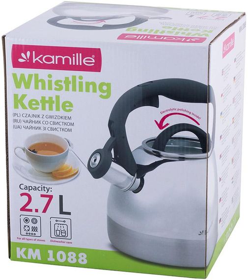 Чайник Kamille Whistling Kettle 2.7л з нержавіючої сталі зі свистком і скляною кришкою (сіра ручка) | Зображення 7