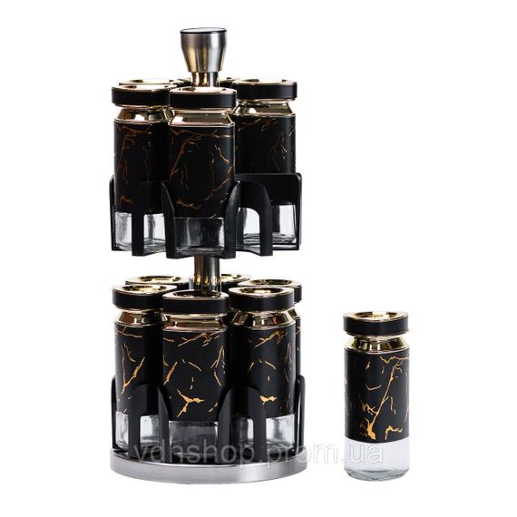 Набір для спецій на підставці 12 баночок по 120 мл, чорний мармур HP1356 | Зображення 1