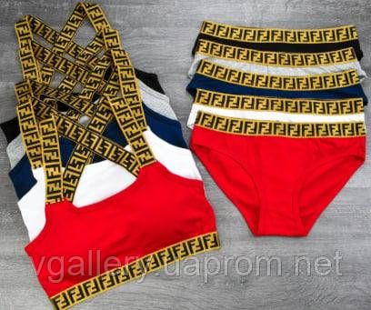 Жіночий комплект білизни Fendi 2 в 1 - топ + сліпи, жіночий набір білизни зі сліпами Фенді Червоний, S