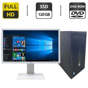 Комплект ПК: комп'ютер HP EliteDesk 700 G1 Tower / Intel Core i5-4590 (4 ядра по 3.0 - 3.7 GHz) / 8 GB DDR3 / 120 GB SSD / Intel HD Graphics 4600 / DVD-ROM + Монітор Б-клас Acer B243HL / 24" (1920x1080) TN / VGA б/в