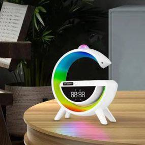 Нічник Smart Light з бездротовою зарядкою, годинником та Bluetooth + диско куля BT-3402 Білий