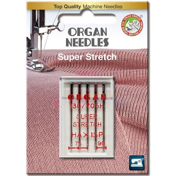Голки швейні для стрейча, лайкри ORGAN SUPER STRETCH №75/90 для побутових швейних машин блістерна упаковка 5 шт